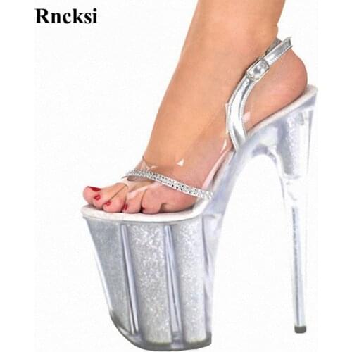 Rncksi 8 inch platform crystal shoes silver bridal party shoes 20cm sexy ultra high heels sandals clear lady fashion Dance Shoes