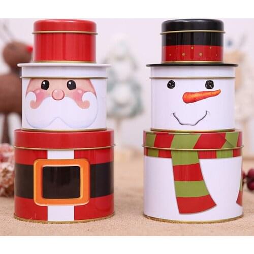 Christmas Craft Candy Jewelry Storage Box Snowman Three-tiered Iron Box Set Jar Christmas Small Iron Box Wedding House Decor