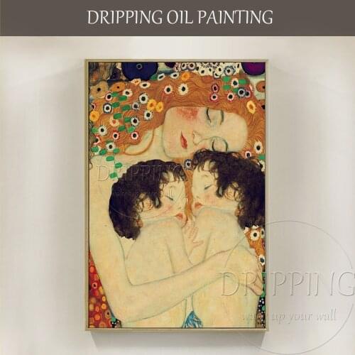 Artist Hand-painted High Quality Mother and Child Oil Painting Reproduction Gustav Klimt Mother and Child Painting for Bed Room