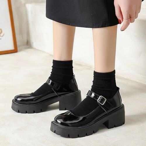 Rimocy Retro Patent Leather Mary Jane Shoes Women Round Toe High Heels Platform Shoes Woman Japanese Style Student Lolita Shoes