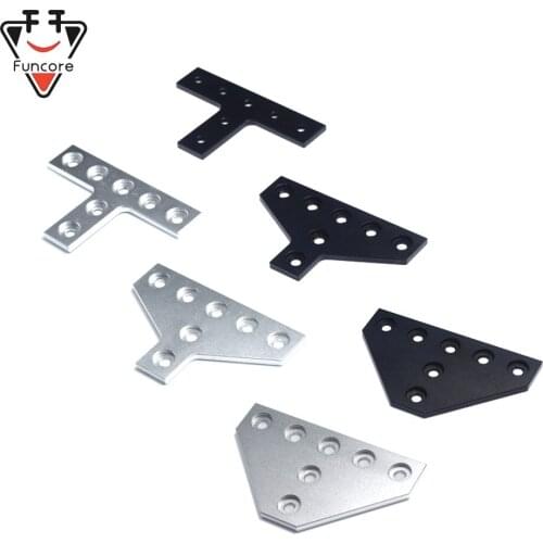 FUNCORE 7 Hole V Slot Black/Silver Joint Board Plate Corner Angle Bracket Connection Joint Strip for 2020 Aluminum Profile