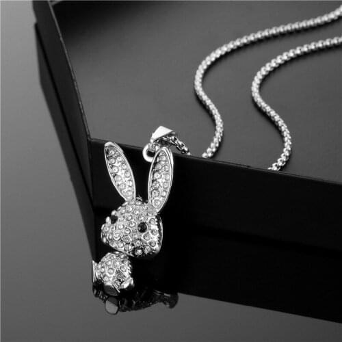 WANGAIYAO long wild simple titanium steel sweater chain personality ins hip hop pendant diamond rabbit necklace mens tide brand