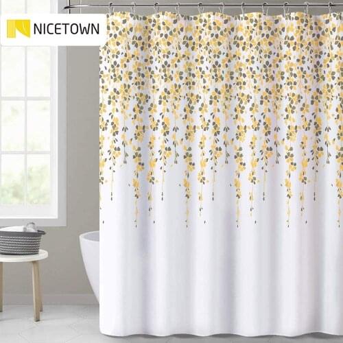 Shower Curtains for Bathroom Weeping Flower African Polyester Fabric Yellow Floral Waterproof with Hooks Liners for Showers Tubs
