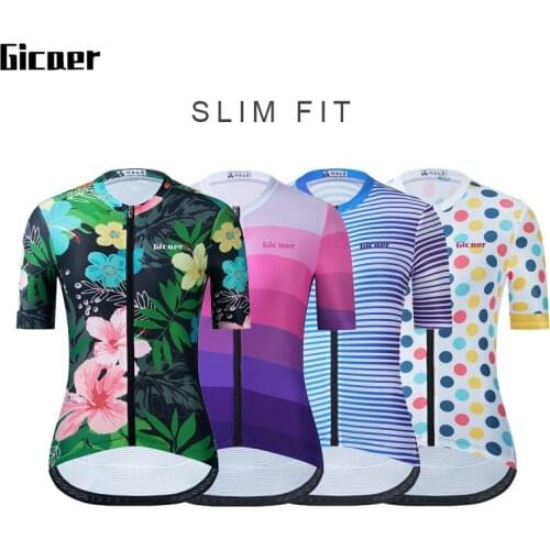 Gicaer Women Cycling Jersey 2021 Flower Short Sleeve MTB Road Bike Jersey Breathable Mountain Bicycle Jersey Maillot Ciclismo
