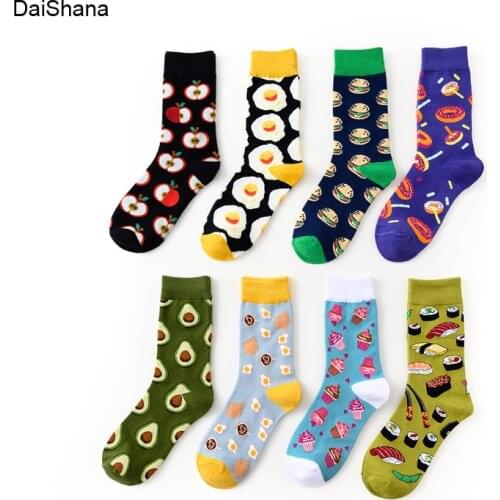 1Pairs New Autumn Winter Dessert Food Creative Pattern High Quality Cotton Avocado Egg Women Socks Fashion Sock Long EUR 35-40