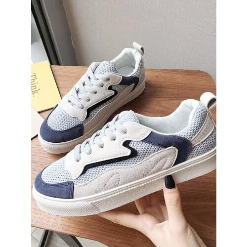 2019 spring womens shoes flat shoes mesh tie comfortable student casual shoes non-slip flat shoes