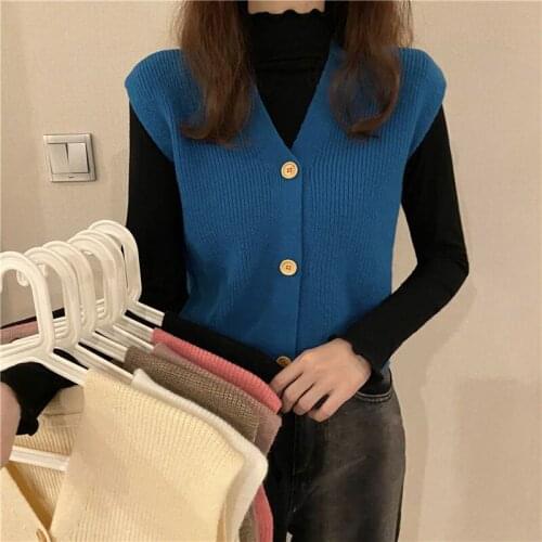 Womens Sweater Vest Sleeveless V Neck Button Loose Knitting Cardigan Wholesale Autumn Winter 2021 New Fashion Lady Clothing