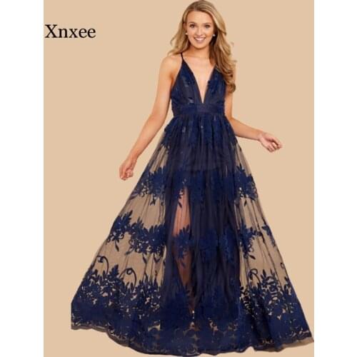 Sexy V Neck Evening Dress Party Night Long Women High Waist Lace Bronzing Banquet Wedding Dance Prom Elegant Vintage Vestidos