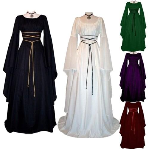 6 Colors Women Fashion Vintage Style Women Medieval Dress Gothic Dress Floor Length Women Cosplay Dress Retro Long Gown Dress
