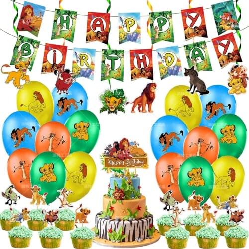 1set Lion King Party Supplies Balloons Kion Guard Jungle Animals Pet Zoo Ballons Happy Birthday Banner Decorations Cake Topper