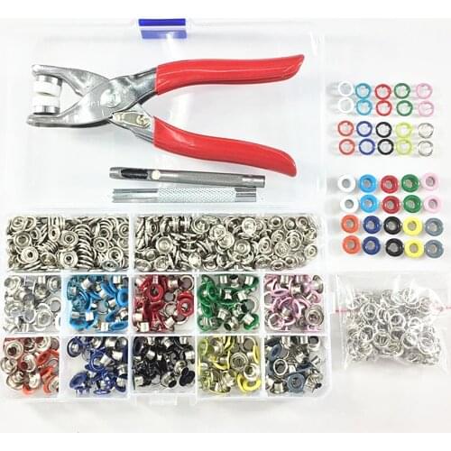 100sets 10 Colors 9.5mm Prong Snap Baby Buttons Fasten Press Studs Poppers Buckle+200pcs 5mm Eyelets+1pc Plier+1set Eyelets Tool