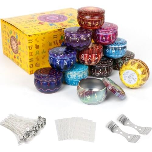 12PCS Luxury Round Candle Jars Empty Tinplate Candle Box Tins Cans Scented Candle Making Kit Containers Colorful 2.5oz