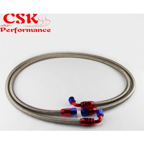 2Pcs 8AN Nylon Steel Braided Oil Cooler Filter Hose Oil Fuel Line + Fittings Black / Silver