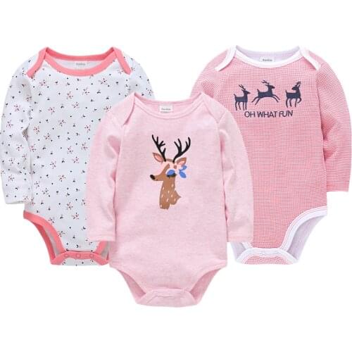2021 3 Pcs/lot Baby Girl Bodysuit Long Sleeve Lovely Print 100%Cotton Clothes ropa bebe Newborn Body Jumpsuit