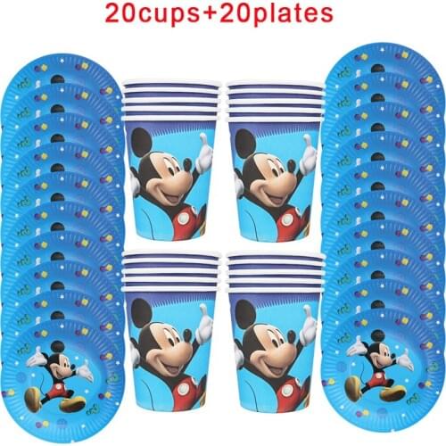 40Pcs Disney Mickey Mouse Theme Disposable Tableware Design Kids Birthday Party Paper Plate+Cup Supplies For Kids