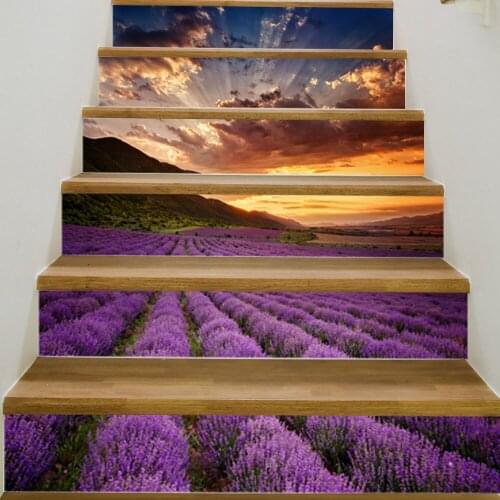 6pcs/13pcs Purple Lavender Stairs Stickers Peel and Sticker Decal For Staircase DIY Renovation Waterproof Stairs Mural With Glue