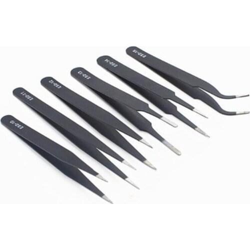 6pcs set of diamond painting high quality tweezers elbow + straight head new stainless steel industrial anti-static tweezers sew