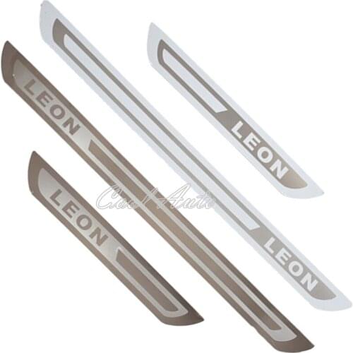 For SEAT LEON FR Accessories 2021 2020 2019 2018 Ultrathin Stainless Chrome Car Door Sill Kick Scuff Plate Protector Trim Cover