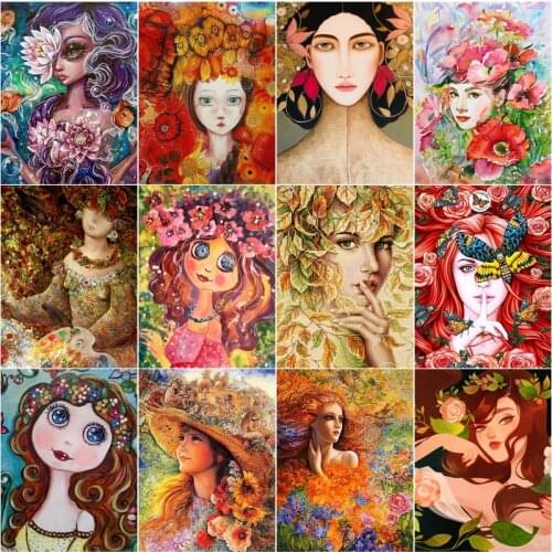 Diy Diamond Painting Custom Figure Painting Gold Leaf Rose Red Hair Round Diamond Full Diamond Cross Stitc Mosaic Home Decora