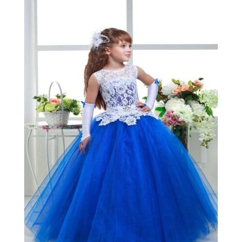 Royal Blue Ball Gown Girls Pageant Dresses Lace Tulle Dress Ball Gowns for Girls Wedding Dresses Red Custom Made 5-14 year