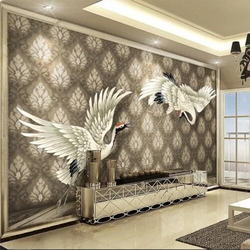 Wellyu Damascus European style crane 3d TV background wall custom large mural green wallpaper papel de parede para quarto