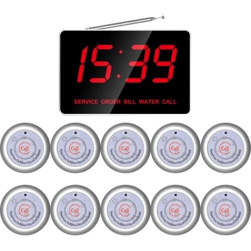 FL-210 999 Channel Receiver Host +10Pcs Call Button Wireless Voice Nursing System For Restaurant Bar Hospital Customer Service