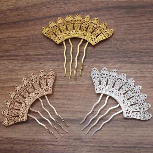 5 PCS 36*90mm Vintage Fan Hair Combs 3 Colors Metal Fan-shaped Hair Combs DIY Accessories For Jewelry Making