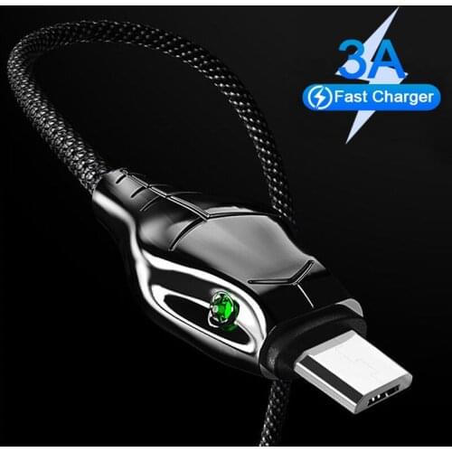 3A Micro USB Type C Cable Fast Charging Glows Smart Phone Nylon Data Wire For iPhone 12 Pro Max Xiaomi Redmi Note 10 Huawei P40