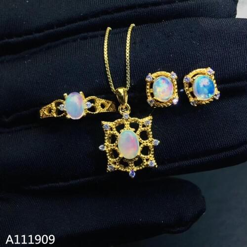 KJJEAXCMY boutique jewelry 925 sterling silver inlaid opal gemstone Necklace Ring Earring Female Suit Support detection
