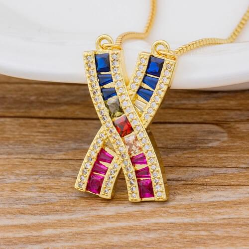 Classic Luxury X Shape Women Charm Chain Pendants Necklace Copper Cubic Zirconia Colorful Rhinestone Choker Necklaces Jewelry