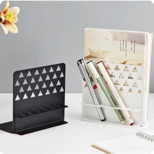 Creative Iron Book Stand Simple With Pen Hole Bookends Desk Book Holder Office Accessories Organizer