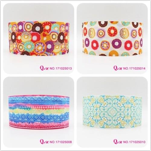 Q&N ribbon 16mm 22mm 25mm 38mm 50mm 75mm Donuts Printed Grosgrain Ribbon Webbing 50yards/roll For Hair Tie Free Shipping