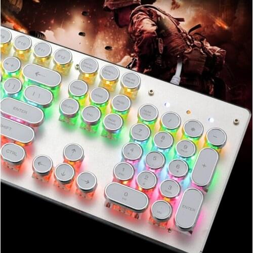 Mechanical Gaming Keyboard,Blue Switches,USB Wired,Cool Wired Retro Steam Punk Typewriter Round Keycaps 104keys 45BA