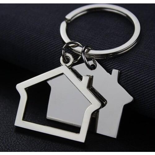 Metal Key Chain Modern House Home Keychain Keyring Christmas House Double Pendant Car Key RIngs For Women Men Jewelry