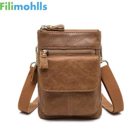 Genuine Leather Men Bags Man Messenger Bag New Crossbody Shoulder Handbag Male Small Flap Bag Waist Pack 2019 S970