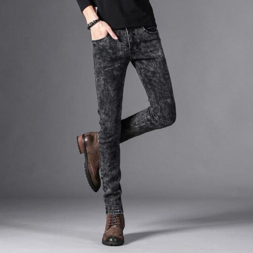 Mens Thin Stretch Jeans, Black Slim Zipper, Retro Skinny Pants, Spring And Autumn Casual 3-Color Trend Trousers