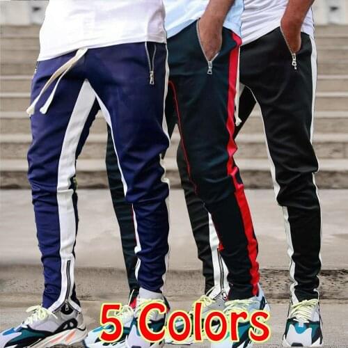 2021 Mens Jogging Sweatpants Skinny Fitness Sports Pants Drawstring Mens Zipper Drawstring Pants