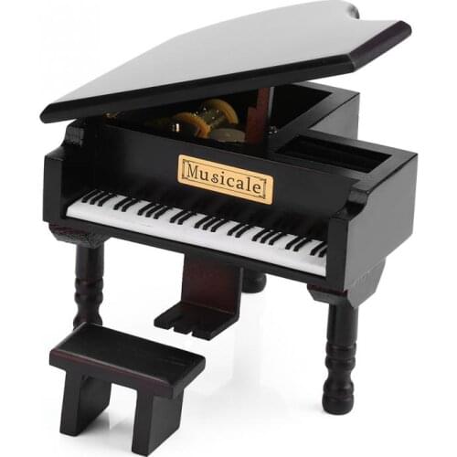 Music Box Grand Piano Shaped Windup Wooded Music Box With Small Stool Music Box Gift Birthday Present Gift Home Decorations