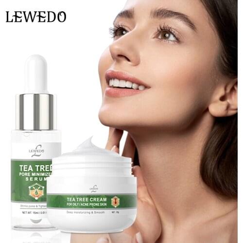 LEWEDO Acne Treatment Facial Care Sets Tea Tree Oil Control Face Serum Shrink Pores Remove Blackheads Moisturizing Day Creams
