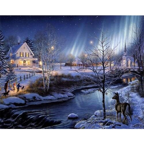 Landscape House Winter Snow Scenery Pre-Printed 11CT Cross-Stitch Complete Kit Embroidery DMC Threads Hobby Promotions