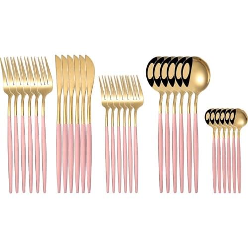 30Pcs Dinnerware Set Pink Gold Knife Fork Spoon Stainless Steel Cutlery Silverware Set kitchen Party Dinner Tableware Set