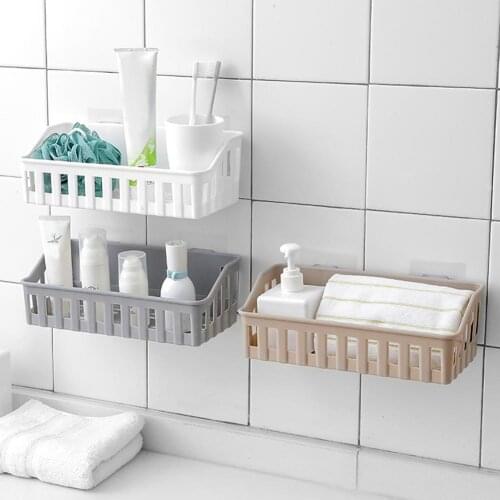 Wall Hanging Rectangle Hollowed Holder Rack Bathroom Kitchen Storage Basket Tool Bathroom Wall Corner Storage Rack free shipping