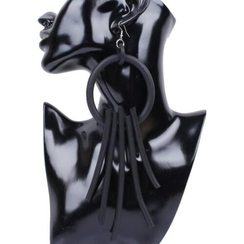 Unusual Long Tassel Dangle Earrings Ethnic Black Thick Chain Large Circle Drop Earrings Ear Accessories Handmade Jewelry Gift