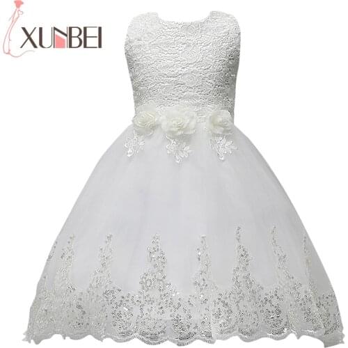 2-12YearsWhite High Low 3D Flower Girl Dresses Shinny Gold Sequin Appliques Lace Court Train Princess Dresses For Kids Clothing