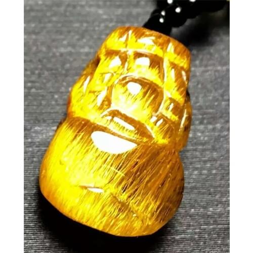 Genuine Natural Gold Rutilated Quartz Dragon Pi Xiu Shape Women Men Pendant Bead 17x12x8mm