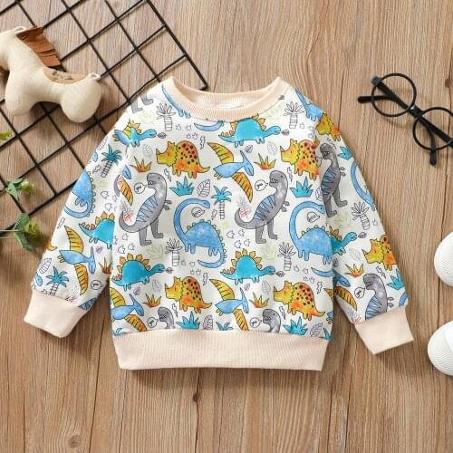 PatPat Toddler Boy Dinosaur Print Casual Pullover Sweatshirt