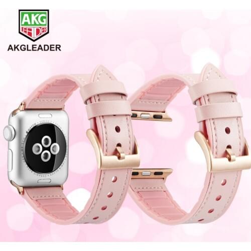 40/44mm Ladies Watch Strap For Apple Watch Series 5 4 3 Bracelet Soft Rubber with Leather Watchband For Apple Series 3 2 Bands
