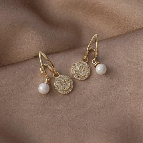 Gold Color Smile Pearl Drop Earrings For Women Round Alloy Earrings 2021 Trend New Gift Fashion Party Jewelry Brincos
