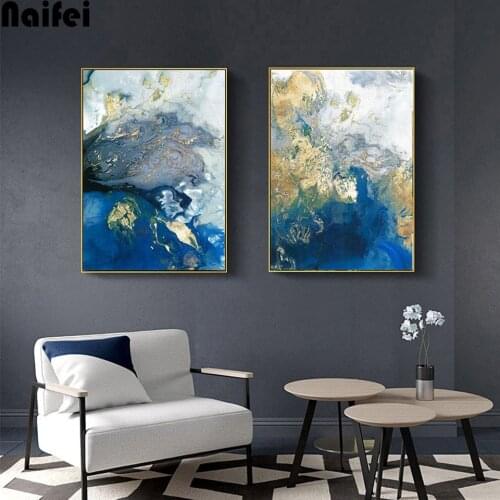 Blue Golden Modern Abstract Ocean 5d diy diamond painting cross stitch full square/round mosaic diamond embroidery wall art