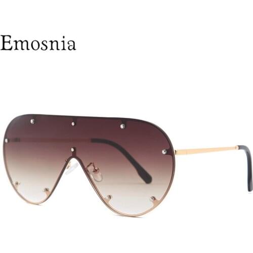 2021 New Design Big Frame Oversized Sunglasses Women Men Rivet One Piece Luxury Brand Flat Top Sun Glasses Trendy Gradient UV400